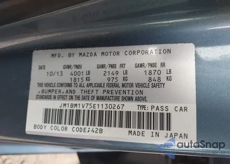 2014 Mazda Mazda3 I Touring z USA, uszkodzony, nr VIN JM1BM1V75E1130267